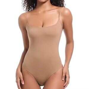 Contour Fitted Thong Body Shaper Ultra Soft Sexy Square Neck Thong Bodysuit Back